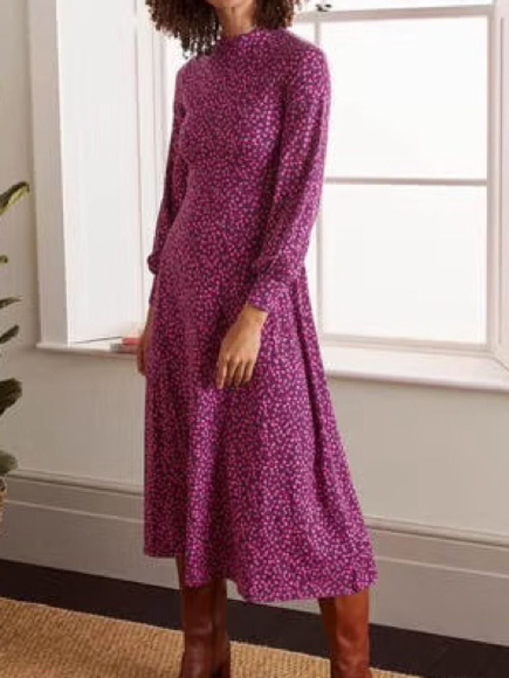 Boden Carly Jersey Midi Dress - Pink and Navy Flambe Trellis Vine size 8P